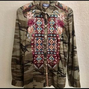 Johnny Was embroidered camo button down